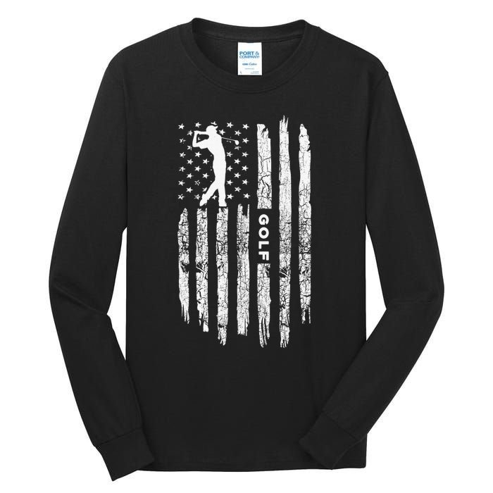 Vintage American Flag Golf Clothing Golfer Love Tall Long Sleeve T-Shirt