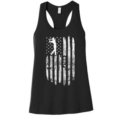 Vintage American Flag Golf Clothing Golfer Love Women's Racerback Tank