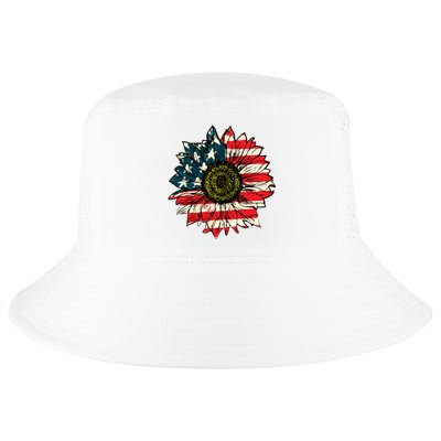 Vintage American Flag Sunflower 4th Of July Cool Comfort Performance Bucket Hat