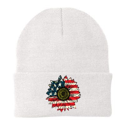 Vintage American Flag Sunflower 4th Of July Knit Cap Winter Beanie