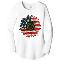 Vintage American Flag Sunflower 4th Of July Women's Perfect Tri Tunic Long Sleeve Shirt