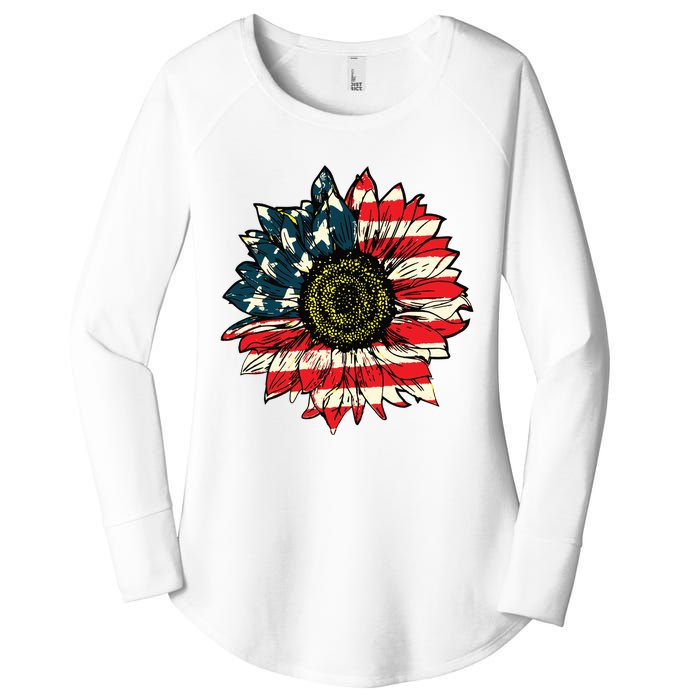 Vintage American Flag Sunflower 4th Of July Women's Perfect Tri Tunic Long Sleeve Shirt