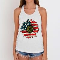 Vintage American Flag Sunflower 4th Of July Women's Knotted Racerback Tank