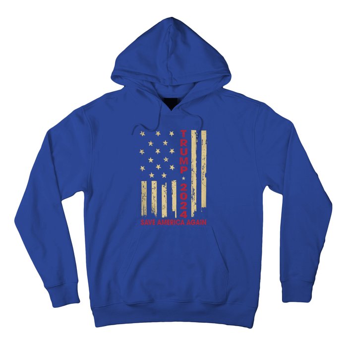 Vintage American Flag Donald Trump 2024 Save America Again Cool Gift Hoodie