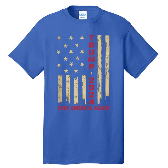 Vintage American Flag Donald Trump 2024 Save America Again Cool Gift Tall T-Shirt