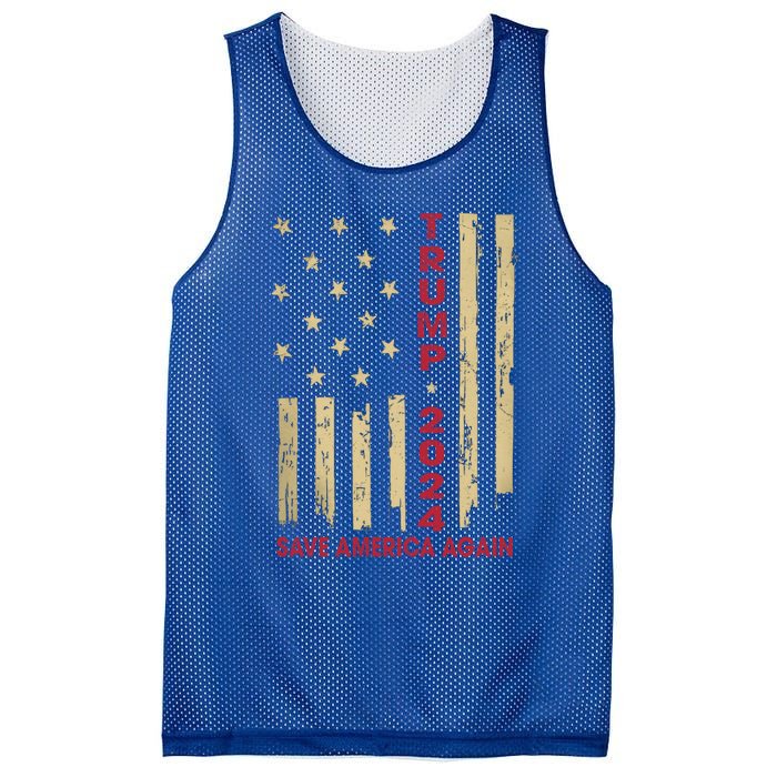 Vintage American Flag Donald Trump 2024 Save America Again Cool Gift Mesh Reversible Basketball Jersey Tank