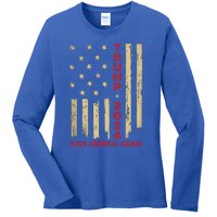 Vintage American Flag Donald Trump 2024 Save America Again Cool Gift Ladies Long Sleeve Shirt