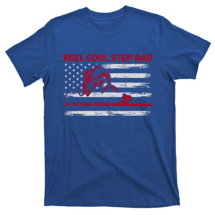 Vintage American Flag Retro Reel Cool Step Dad Fishing Funny Gift T-Shirt