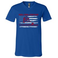 Vintage American Flag Retro Reel Cool Step Dad Fishing Funny Gift V-Neck T-Shirt