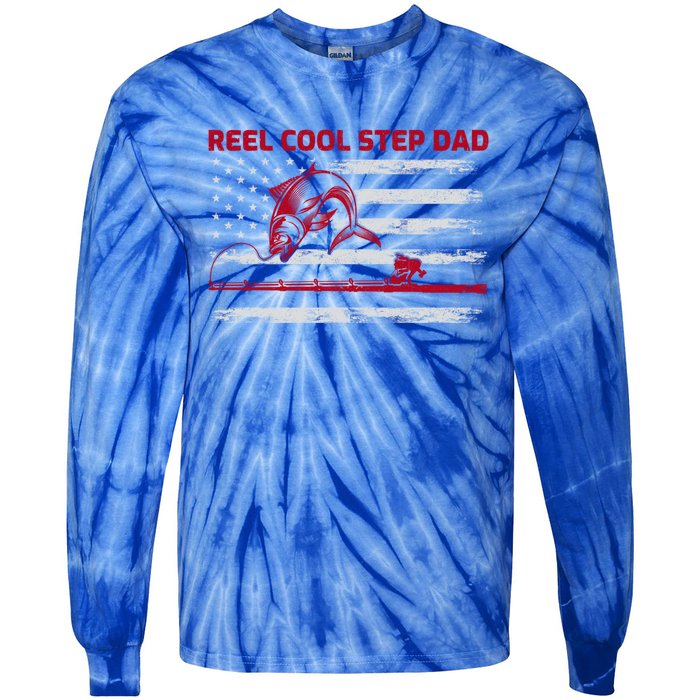 Vintage American Flag Retro Reel Cool Step Dad Fishing Funny Gift Tie-Dye Long Sleeve Shirt