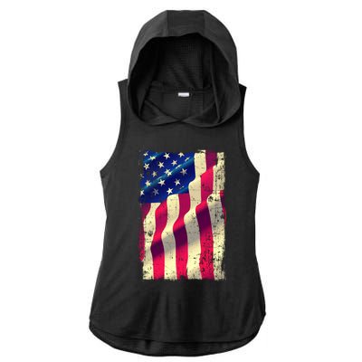 Vintage American Flag Cool Gift Ladies PosiCharge Tri-Blend Wicking Draft Hoodie Tank