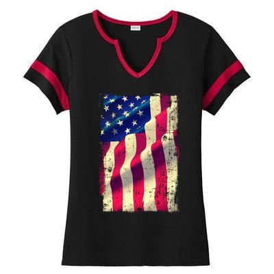 Vintage American Flag Cool Gift Ladies Halftime Notch Neck Tee