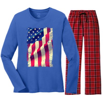 Vintage American Flag Cool Gift Women's Long Sleeve Flannel Pajama Set 