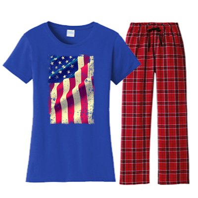 Vintage American Flag Cool Gift Women's Flannel Pajama Set