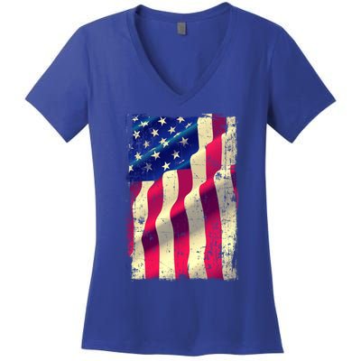 Vintage American Flag Cool Gift Women's V-Neck T-Shirt