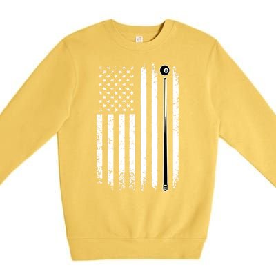 Vintage American Flag Billiards Pool Player Table Usa Us Gift Premium Crewneck Sweatshirt