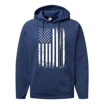 Vintage American Flag Billiards Pool Player Table Usa Us Gift Performance Fleece Hoodie