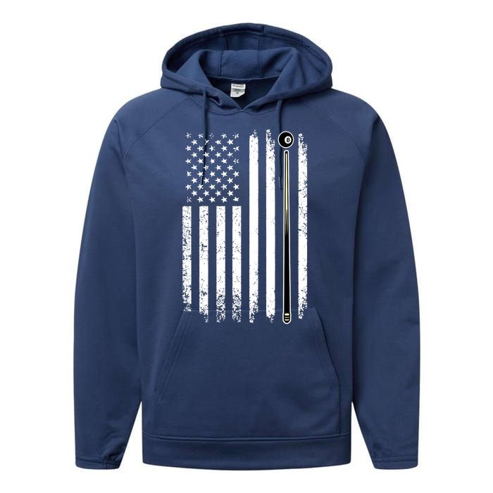 Vintage American Flag Billiards Pool Player Table Usa Us Gift Performance Fleece Hoodie