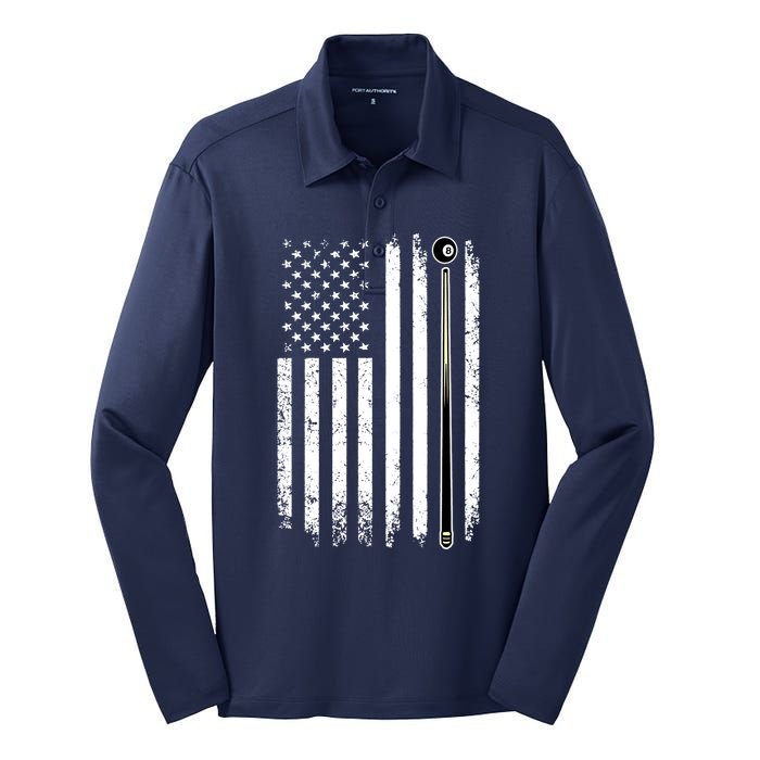 Vintage American Flag Billiards Pool Player Table Usa Us Gift Silk Touch Performance Long Sleeve Polo