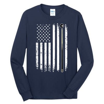 Vintage American Flag Billiards Pool Player Table Usa Us Gift Tall Long Sleeve T-Shirt