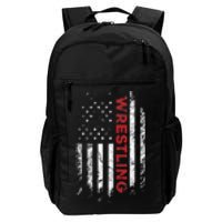 Vintage American Flag Wrestling Patriotic Wrestler Gift  Daily Commute Backpack