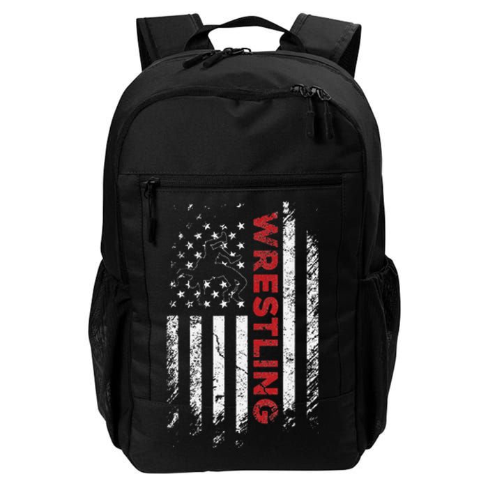 Vintage American Flag Wrestling Patriotic Wrestler Gift  Daily Commute Backpack