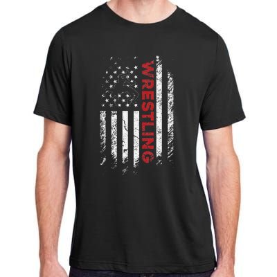 Vintage American Flag Wrestling Patriotic Wrestler Gift  Adult ChromaSoft Performance T-Shirt