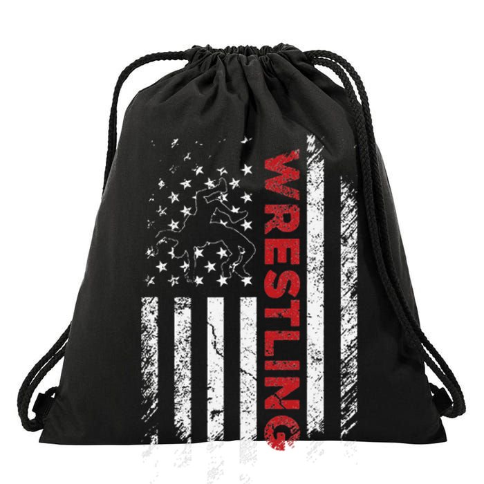 Vintage American Flag Wrestling Patriotic Wrestler Gift  Drawstring Bag