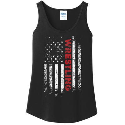 Vintage American Flag Wrestling Patriotic Wrestler Gift  Ladies Essential Tank