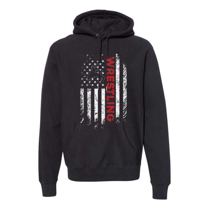 Vintage American Flag Wrestling Patriotic Wrestler Gift  Premium Hoodie