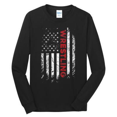 Vintage American Flag Wrestling Patriotic Wrestler Gift  Tall Long Sleeve T-Shirt