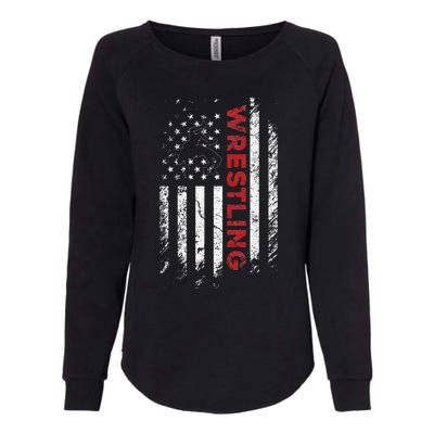 Vintage American Flag Wrestling Patriotic Wrestler Gift  Womens California Wash Sweatshirt