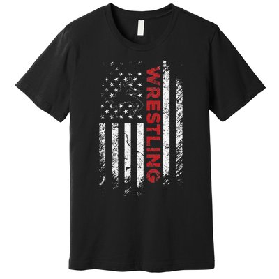 Vintage American Flag Wrestling Patriotic Wrestler Gift  Premium T-Shirt