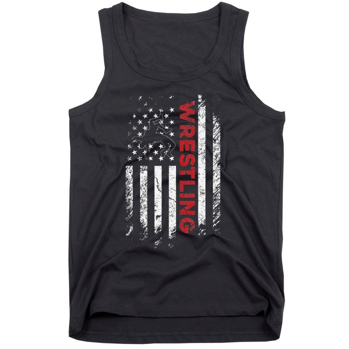 Vintage American Flag Wrestling Patriotic Wrestler Gift  Tank Top