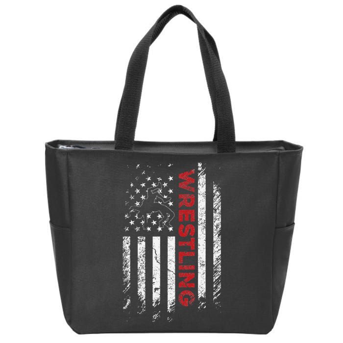 Vintage American Flag Wrestling Patriotic Wrestler Gift  Zip Tote Bag