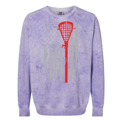 Vintage American Flag Lacrosse, Boy USA Colorblast Crewneck Sweatshirt