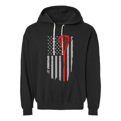 Vintage American Flag Lacrosse, Boy USA Garment-Dyed Fleece Hoodie