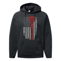 Vintage American Flag Lacrosse, Boy USA Performance Fleece Hoodie