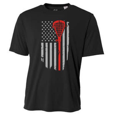 Vintage American Flag Lacrosse, Boy USA Cooling Performance Crew T-Shirt