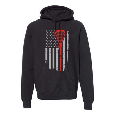 Vintage American Flag Lacrosse, Boy USA Premium Hoodie