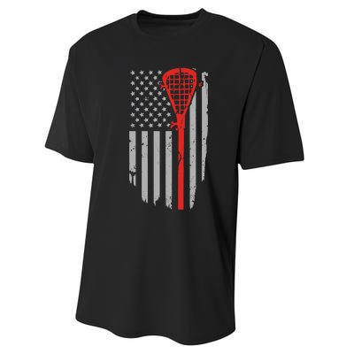 Vintage American Flag Lacrosse, Boy USA Performance Sprint T-Shirt