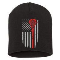 Vintage American Flag Lacrosse, Boy USA Short Acrylic Beanie