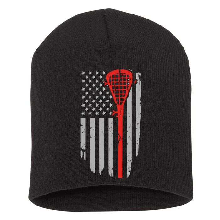 Vintage American Flag Lacrosse, Boy USA Short Acrylic Beanie