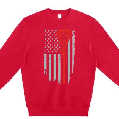 Vintage American Flag Lacrosse, Boy USA Premium Crewneck Sweatshirt