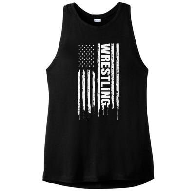 Vintage American Flag Wrestling Funny  Wrestler   Ladies PosiCharge Tri-Blend Wicking Tank