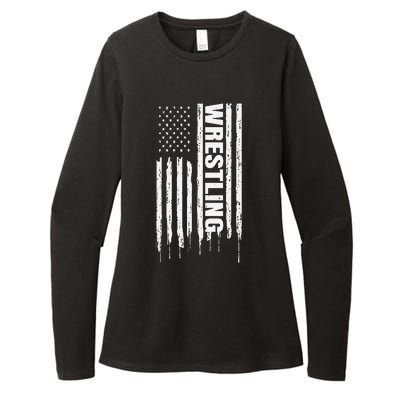 Vintage American Flag Wrestling Funny  Wrestler   Womens CVC Long Sleeve Shirt