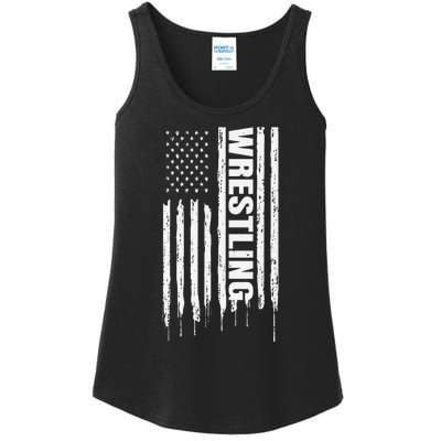 Vintage American Flag Wrestling Funny  Wrestler   Ladies Essential Tank