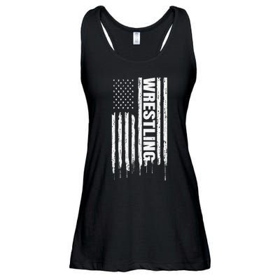 Vintage American Flag Wrestling Funny  Wrestler   Ladies Essential Flowy Tank