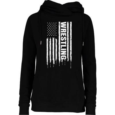 Vintage American Flag Wrestling Funny  Wrestler   Womens Funnel Neck Pullover Hood