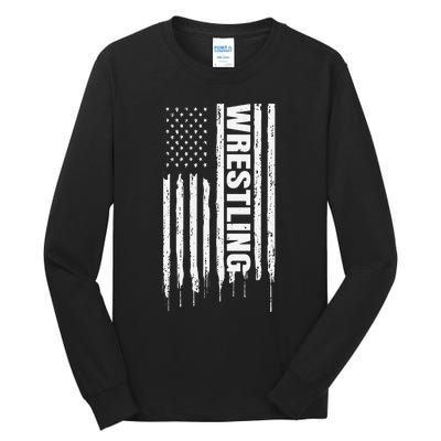 Vintage American Flag Wrestling Funny  Wrestler   Tall Long Sleeve T-Shirt